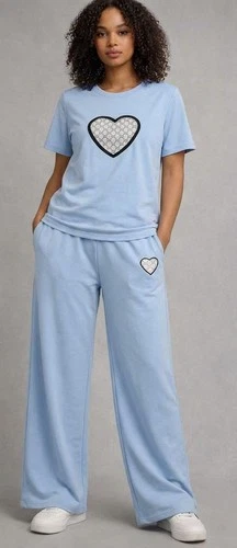 Ladies Tracksuit 2 pcs Love Heart Logo Top with Adjustable Trouser Co Ord Set - Picture 5 of 11