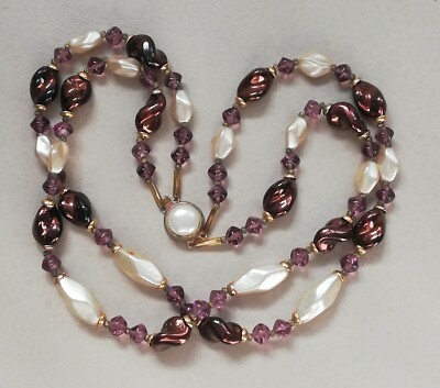 Collier Ancien Années 40 En Perles De Murano Irisées - Ras De Cou 46-50 Cm - Bijou Vintage Perle