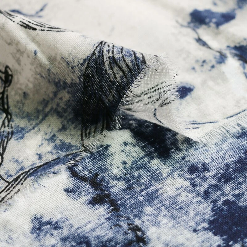 1 Yarda Vestido Étnico Material Lino Natural Textil Pintura Cortina Tela Foto 4 de 4