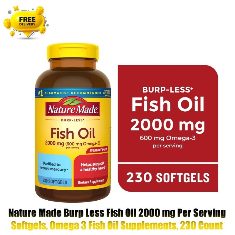 Nature Made Burp Less Fish Oil 2000 mg Per Serving Softgels, Omega 3 Fish Oil Su