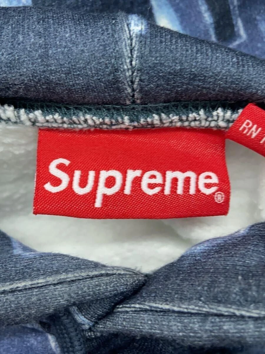 Felpa con cappuccio Supreme S cotone blu navy modello all over blocchi 7 usata