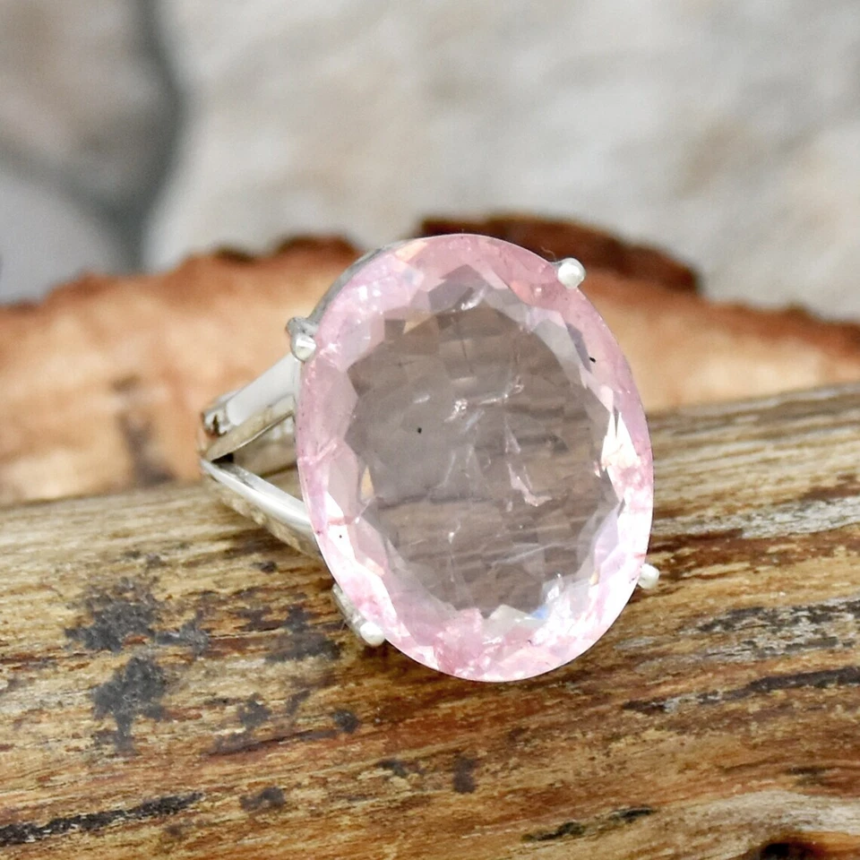 Brillante Rosa Kunzita Gema 925 Plata de Ley Hecho a Mano Anillo Todo Size AC-26 - Imagen 2 de 4