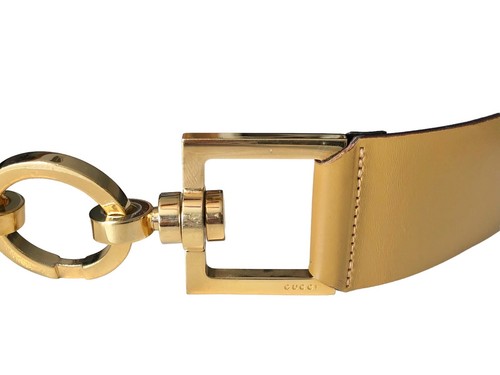 GUCCI 80-32 Camel Tan Color Leather Horsebit Link Belt Gold Tone 2” Wide 30” - Picture 7 of 17