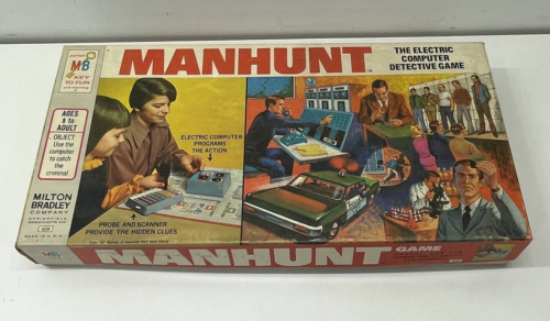 VINTAGE 1972 MANHUNT THE ELECTRONIC COMPUTER DETECTIVE BOARD GAME MILTON BRADLEY - Picture 1 of 8