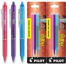 Pilot FriXion Clicker Erasable Gel Pens - Pack of 3 with 2 Bonus Refills NEW