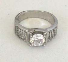 .925 SILVER PLATED RHODIUM ROUND CUT WHITE SAPPHIRE WEDDING RING WD115 SIZE 11