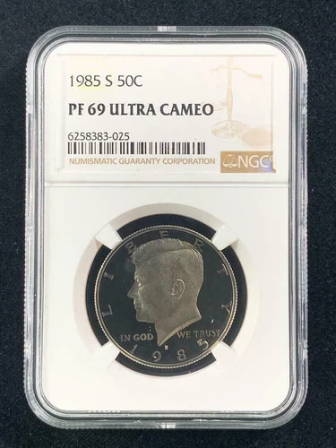 1985 S KENNEDY HALF 50C PF69 ULTRA CAMEO UCAM NGC; CLAD PR69 DCAM; SKU 2675