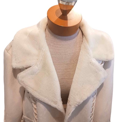 VINTAGE 1X Winter Maxi Coat Dennis Basso Ivory Faux Leather Faux Fur Snow Bride - Picture 3 of 12