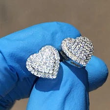 925 Sterling Silver Iced Heart Earrings CZ Bling Out Corazon Aretes de Plata