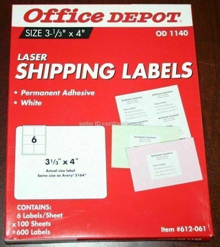 Office Depot Laser 400+ Shipping Address Labels 3 1/3 x 4" 80 Adhesive Sheets