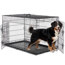 48-Inch Foldable Metal Wire Dog Crate Double Door with Removable Leak-Proof Pan