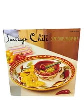 Clay Art Santiago Hand Painted Stonelite Pepper Chip N' Dip Set 3 Piece 16" open