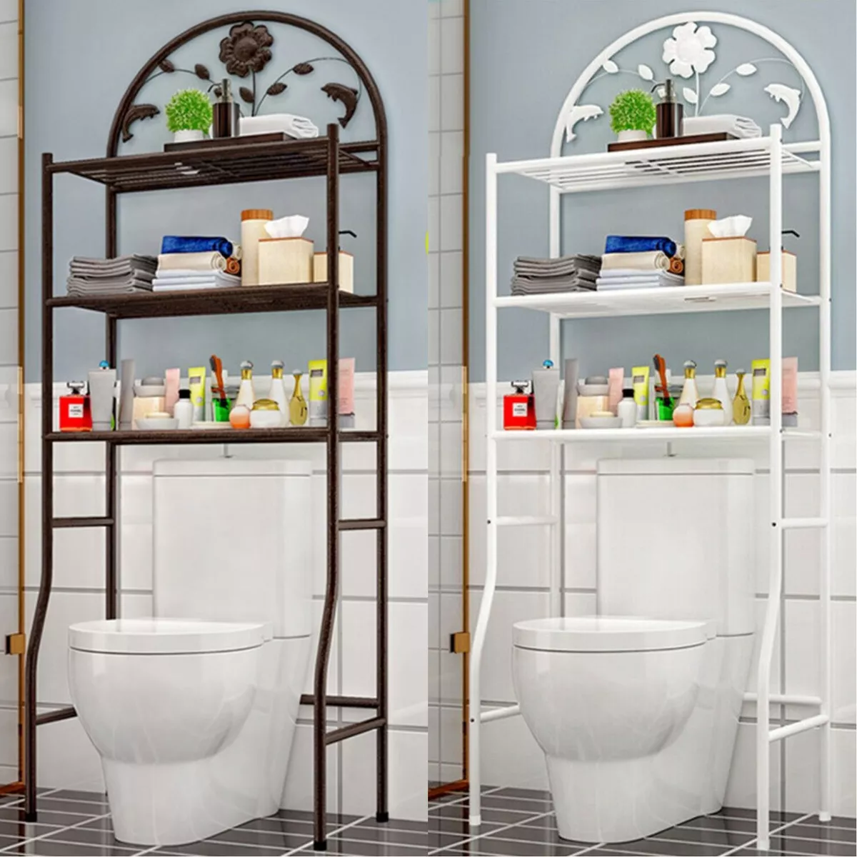 Metal 3-Tier Over The Toilet Storage Rack Bathroom Organizer Shelf Space  Saver