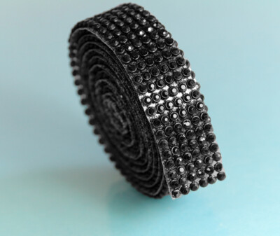 Hotfix JET Mesh Strassband SS8 Borte 2cm 6 Reihen zum Aufbügeln Glitzer schwarz