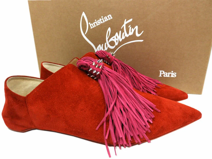 Sapatos Christian Louboutin Flats Medinana Camurça Vermelha Sem Costas Mocassins Bombas 36.5