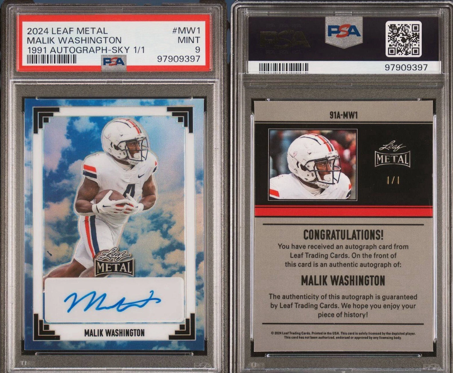 Malik Washington Leaf Metal 1991 Leaf Autographs #MW1 Sky 1/1