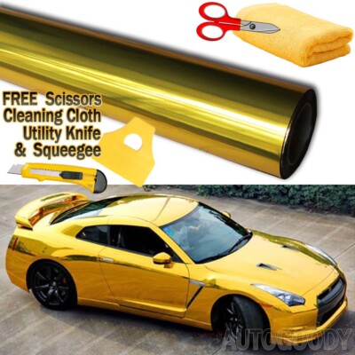 AUTOGOODY Red Chrome Mirror Vinyl Wrap Film - 10ft X 5ft Stretchable Sheet For Cars, Boats, More