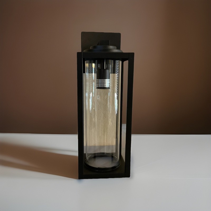 2-Pack Of Black Outdoor Wall Lantern Sconce Clear Glass Shade,  15.25" x 5.25"