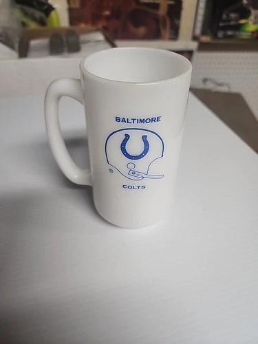 Vintage White Milk Glass Baltimore Colts NFL Mug 5 1/2" 1960s