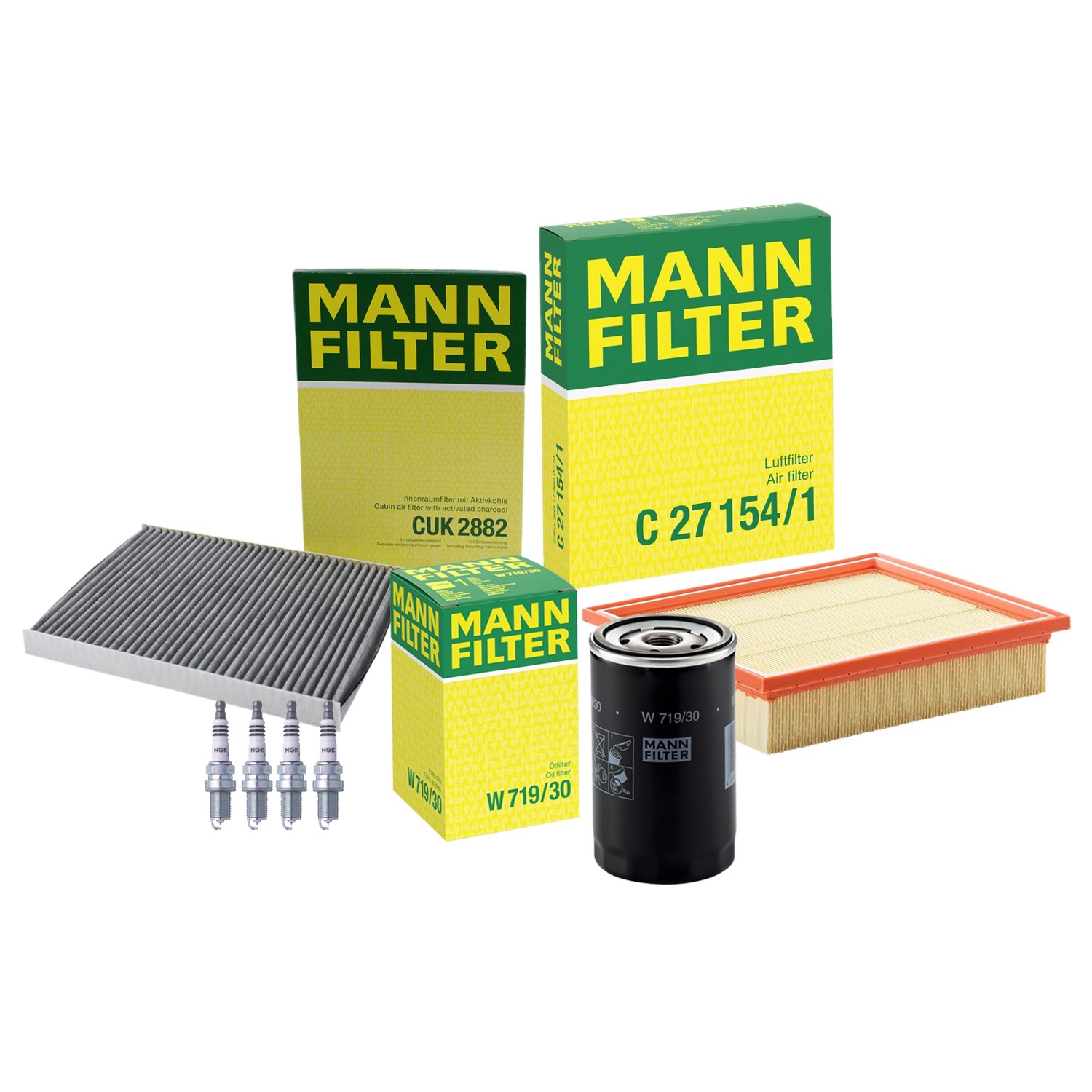 Mann Engine Oil Cabin Air Filter NGK 4 Spark Plugs Kit For Golf 2.0L L4 SOHC Gas