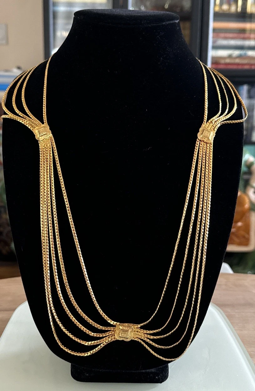 Collana catena serpente multifilo placcata oro Christian Dior vintage