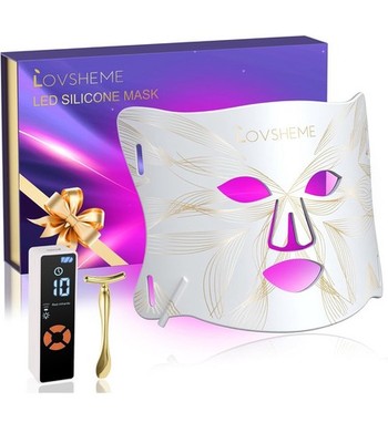 LOVSHEME LED Silicone Facial Red Light Mask Therapy 3 Modes 10 Minute Auto Off