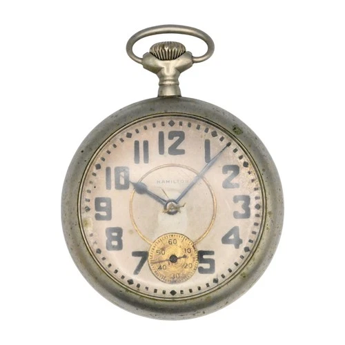 ANTIQUE HAMILTON GRADE 924 MODEL 1 OPEN FACE POCKETWATCH 17 JEWEL SILVERODE