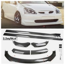 Fit 02-05 Honda Civic Carbon Style Front Bumper Lip Splitter Kit Side Skirt Us
