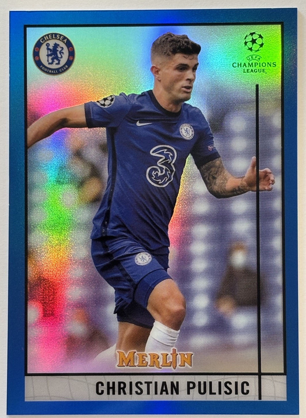 Christian Pulisic 2020 Topps Merlin Collection Chrome UCL Blue Refractor /75 #21