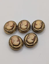Vintage Cameo Button Covers - Gold Tone/Cream/Pink - Set of 5
