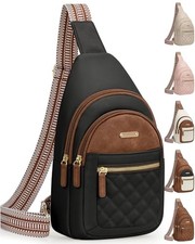 Small Crossbody Bag for Women Adjustable Sling Medium Black With Brown