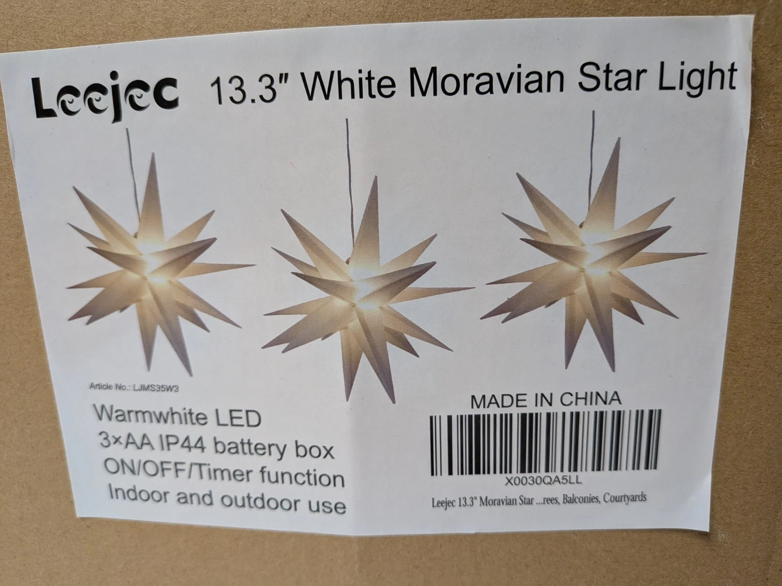 3 Leejec 13.3" Moravian Star 3-Dimensional Lights Outdoor Holiday Decorations