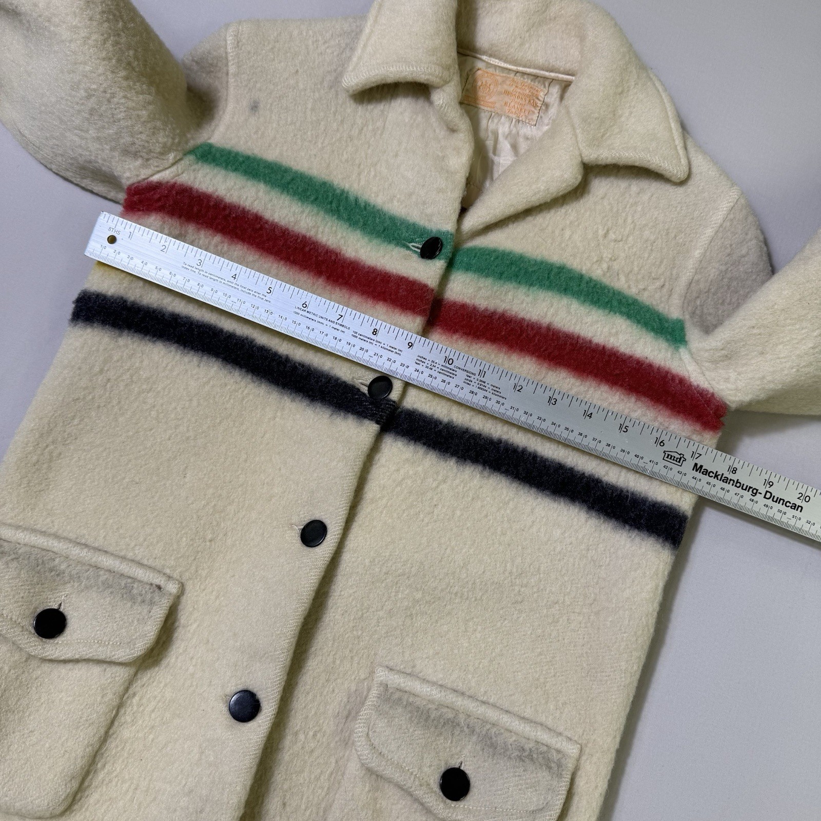 VTG Hudson's Bay Co Wool Point Blanket Jacket Coat Rainbow Stripes 50s 60s
