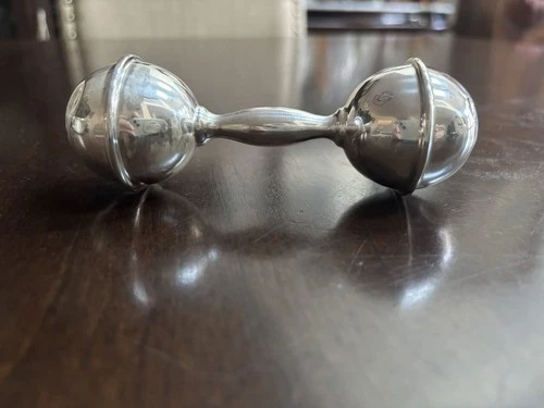Lunt Silver Co Sterling Silver 805 Baby Rattle 48 g. Mono 4 5/8”