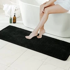 Black Bathroom Runner Rug 24x60" Absorbent Anti-Slip Microfiber Bath Mat