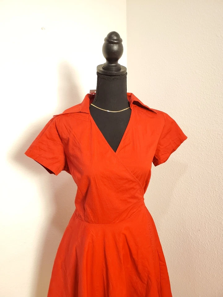 Vestido envolvente sintético Maggie Tang para mujer rojo cuello con cinturón manga corta 100 % algodón Foto 2 de 4