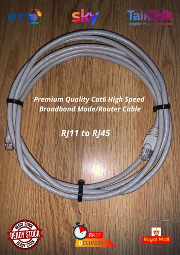 2Mtr Grey Cat6 RJ45-RJ11 BT Infinity Modem Cable VDSL High Speed Broadband Sky