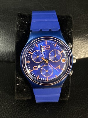Swatch Swiss Men's Wave Addict Chrono 2012 Blue Dial Blue Orange Watch YCN4009