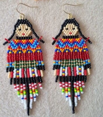 Girl with Braids Tribal Earrings Boho America Native Seed Beads Handmade Earring