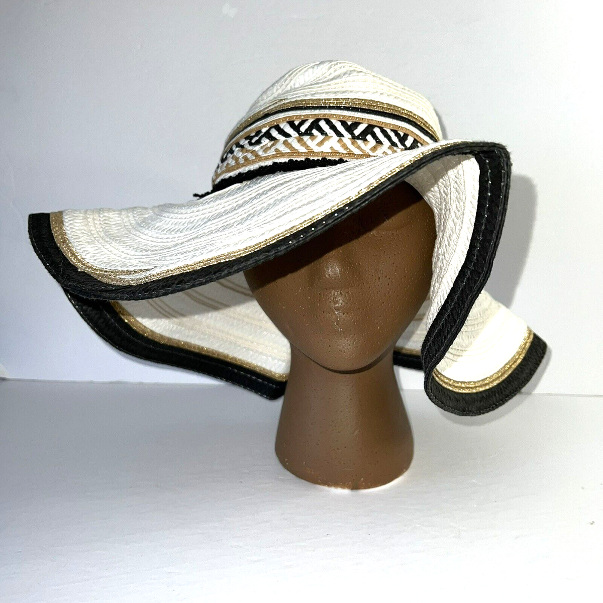 Steve Madden Paper Yarn Textured Striped Floppy Wide Brim  display picture 2