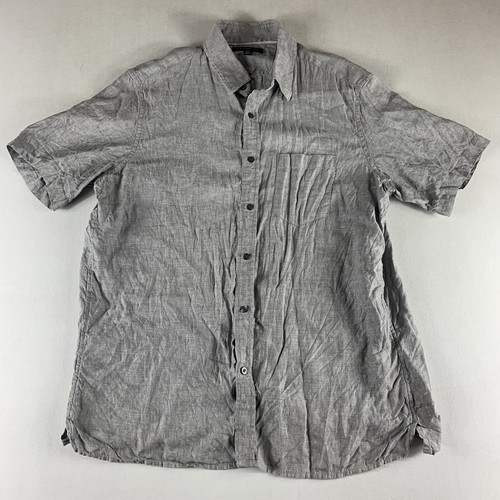 BANANA REPUBLIC FLAX LINEN SHIRT MENS LARGE GRAY BUTTON UP SHORT SLEEVE