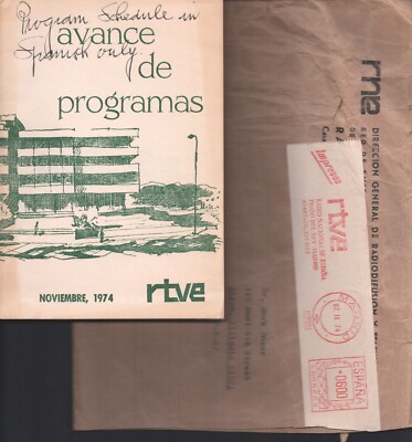 QSL RTVE Television Programme Guide + Envelope Shortwave DX SWL Nov 1974