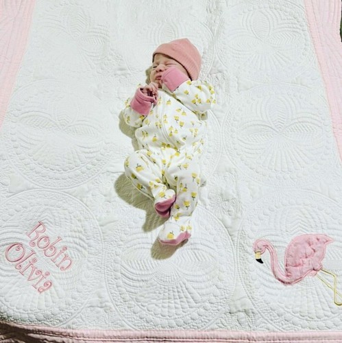 Baby Gift! Crib Quilt For Nursery - Baby Lamb With Bow-36”x45” - Afbeelding 7 van 8
