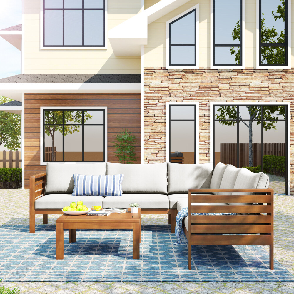 Wood Structure Outdoor Sofa Set with Water-resistant & Strong Metal Accessories