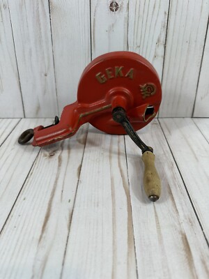 Vintage Dutch GEKA Bean Slicer Red cast Iron w/t Wooden Handle
