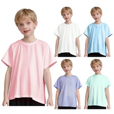 Boys Girls Quick-Drying Sports Shirts Soft Breathable Athletic Top Short Sleeve