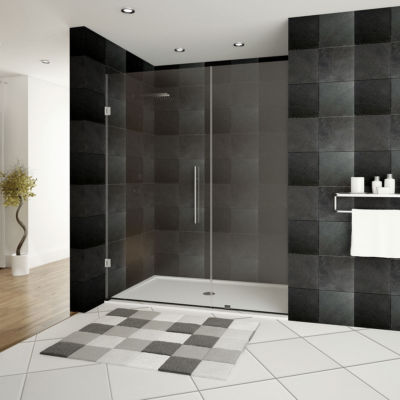 58-59''Wx72''H Pivot Frameless Shower Door ULTRA-E Brushed Nickel by LessCare