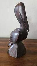 Wood Pelican Crane. Carved.  Ironwood? 9" Beautiful Rich Dark Wood.