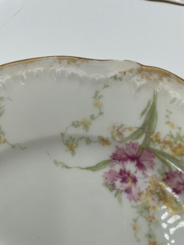 Antique Limoges Dessert Plates Pink Yellow Flowers Gilded Edge 6.5" (4) READ - Picture 11 of 11