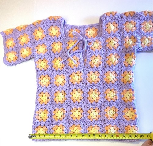 Vtg Granny Sq Pullover Handmade Crochet Sweater Top Lavender Grannycore - Picture 9 of 14